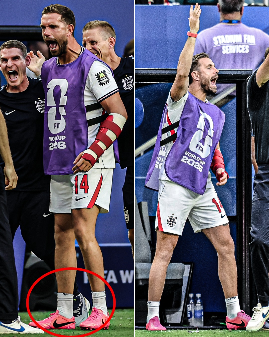 Jordan Henderson was still wearing the full England kit and his
