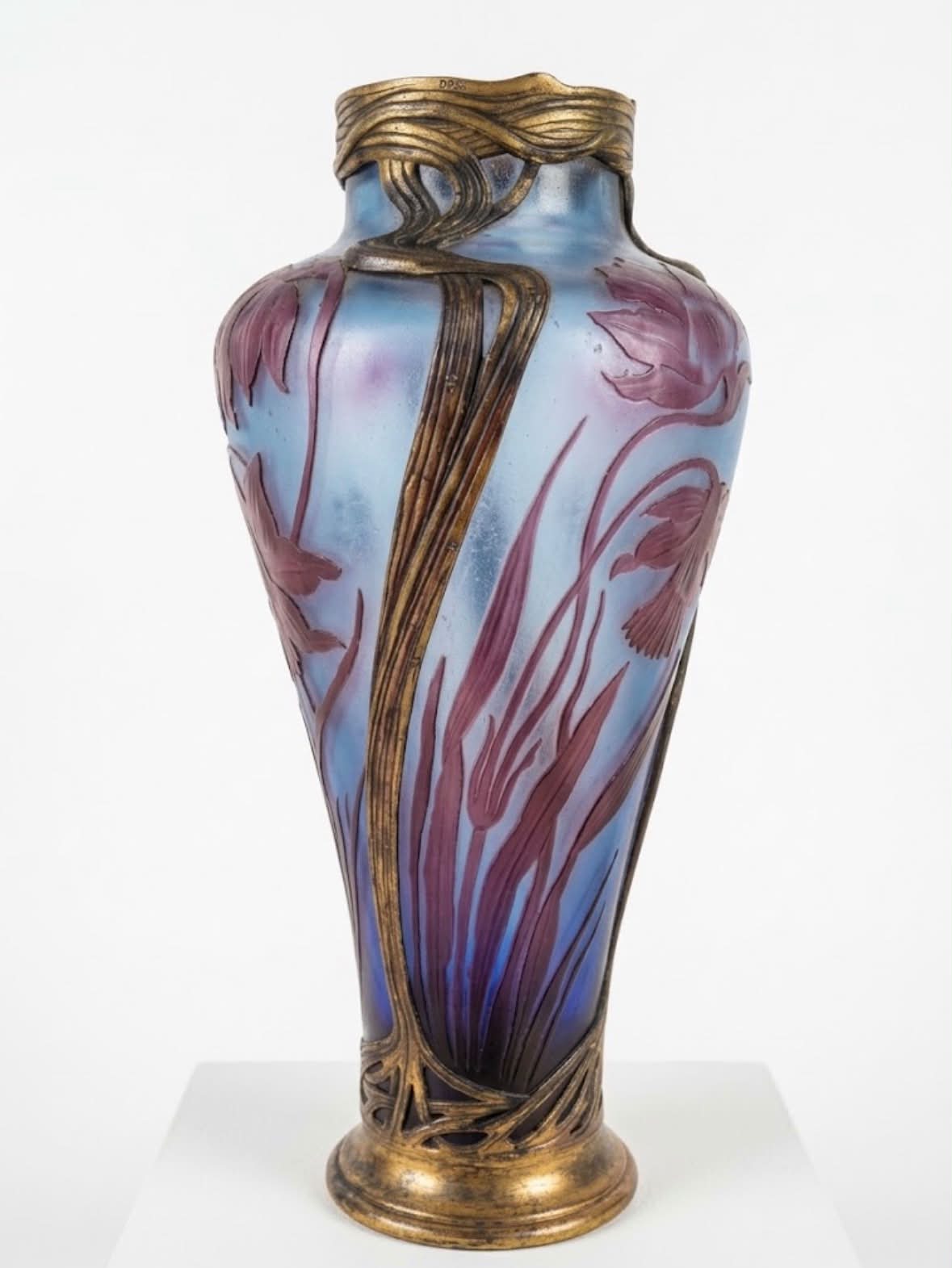 Jean Claude Navarro glass vase in blue, green, and brown