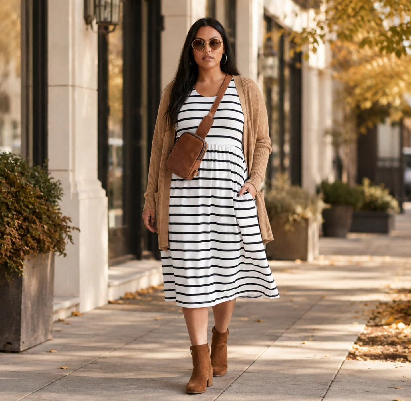 denim jacket and midi dress Y'all, this striped works all year long! 😍 🌷 Spring: sneakers ☀️ Summer: Sandals and a crossbody 🍂 Fall: Cardigan and ankle boots ❄️ Winter: Long-sleeve layer Blue denim Regal Gothic Black Wedding Sort_CORE pocket styling Color:CHAMPAGNE_B