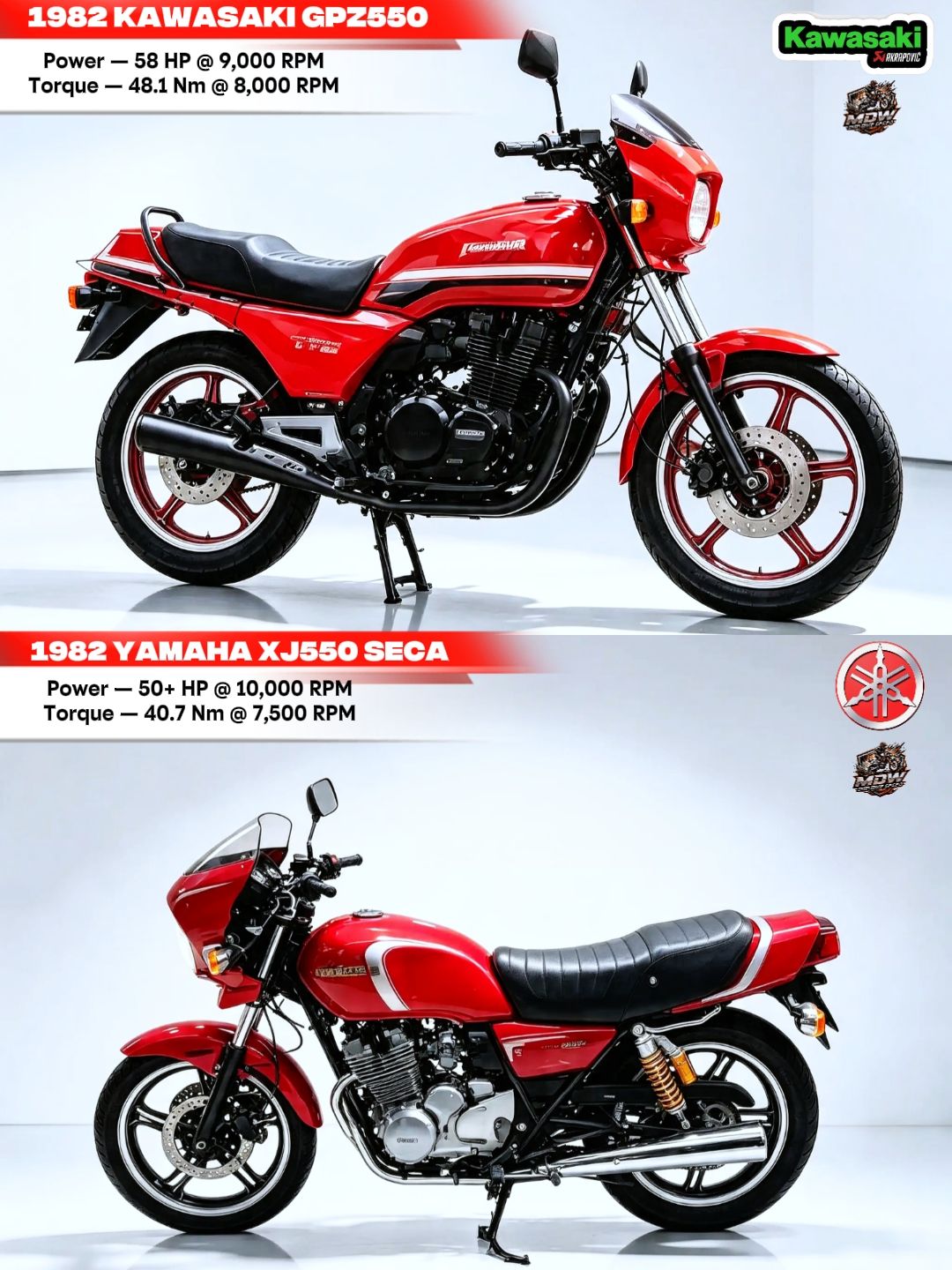 1982 Kawasaki GPz550 vs Yamaha XJ550 Seca Two 550s. Same era. Very