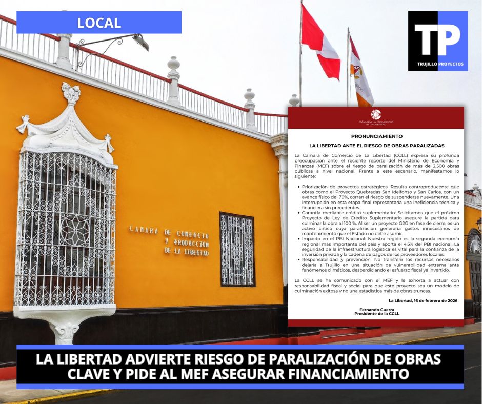 TRUJILLO - LA LIBERTAD ADVIERTE RIESGO DE PARALIZACIÓN DE OBRAS CLAVE Y ...