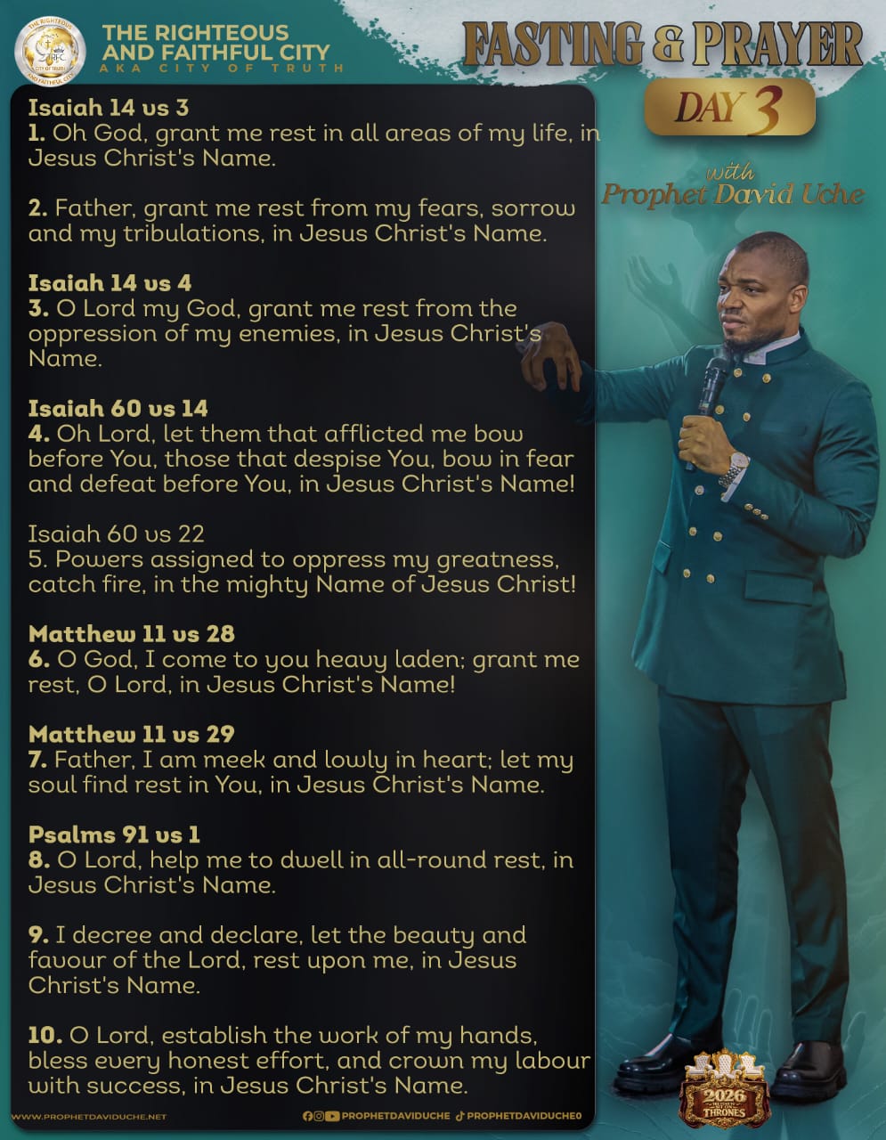 FASTING AND PRAYER WITH PROPHET DAVID UCHE DAY 3 This week, may