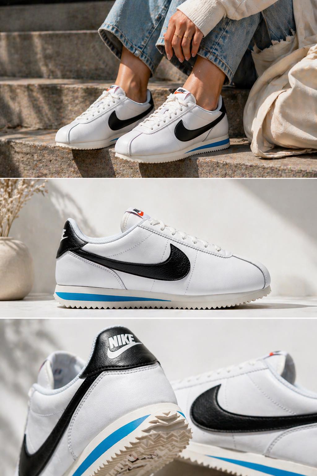 スニーカー NIKE CORTEZ WHITE/BLACK/LIGHT PHOTO BLUE Nike Cortez white black light photo blue women's shoes for sale