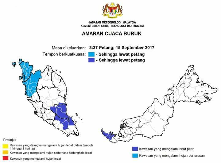 Taiping Zone Amaran Cuaca Buruk Dikeluarkan Pada 03 37pm Pada 15 September 2017 Seksyen A Amaran Hujan Berterusan Hujan Berterusan Di Negeri Perlis Kedah P Pinang Dan Perak Daerah Kerian