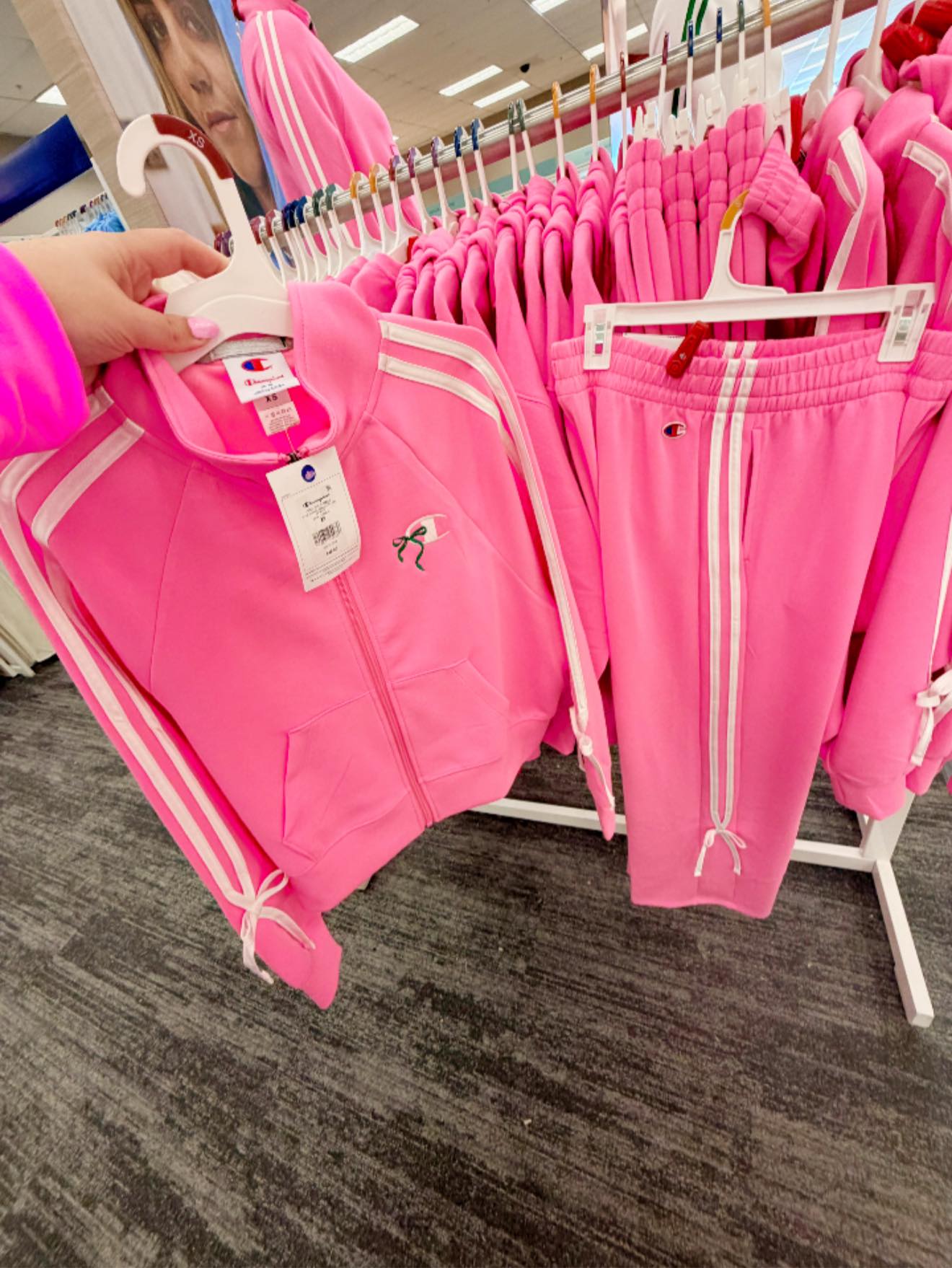 found this cute bow coquette pink champion tracksuit set for her