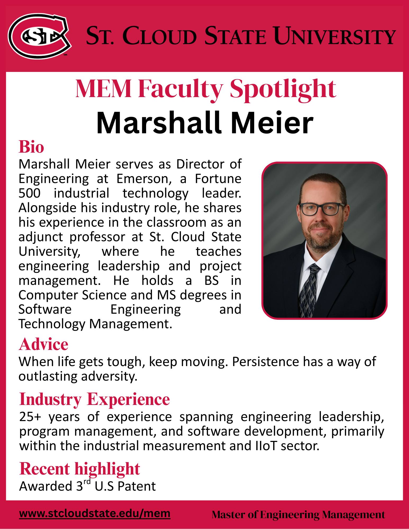 Engineering - MEM Faculty Spotlight - Marshall Meier Director of ...