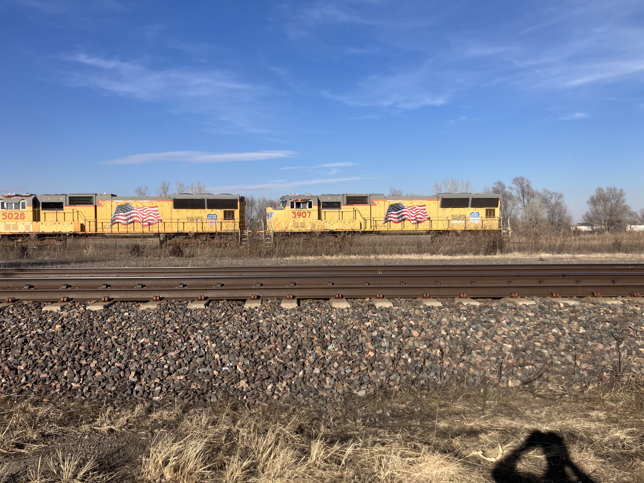 Pair of SD70M locomotives in the dead line Hastings Nebraska 
