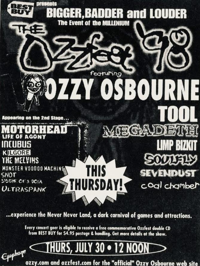 THIS - On This Day in Metal July 30, 1998 Ozzfest '98 rolled into