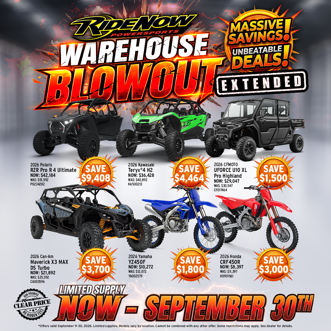 RideNow Powersports Warehouse Blowout Extended Through September 30th