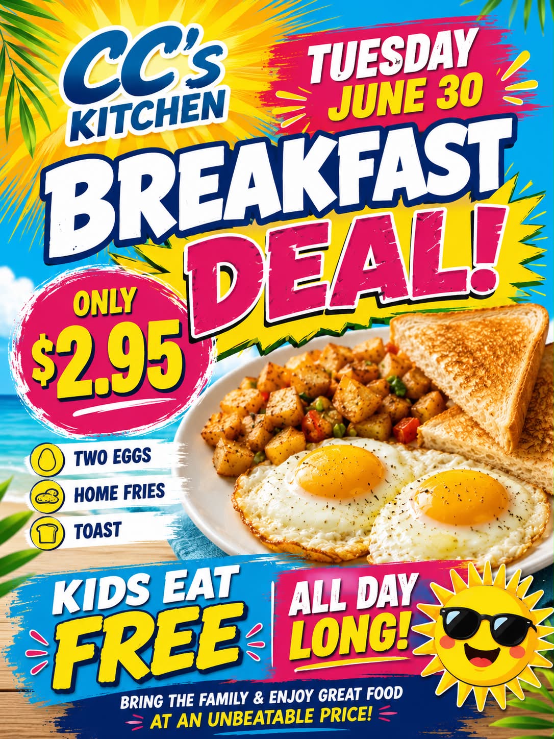 Tuesday breakfast deal at CC's Kitchen for $2.95