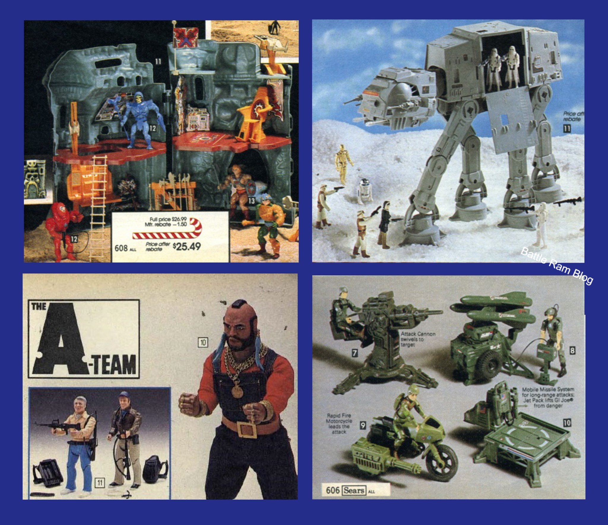 1983 and 1985 French catalog images, featuring Masters of the