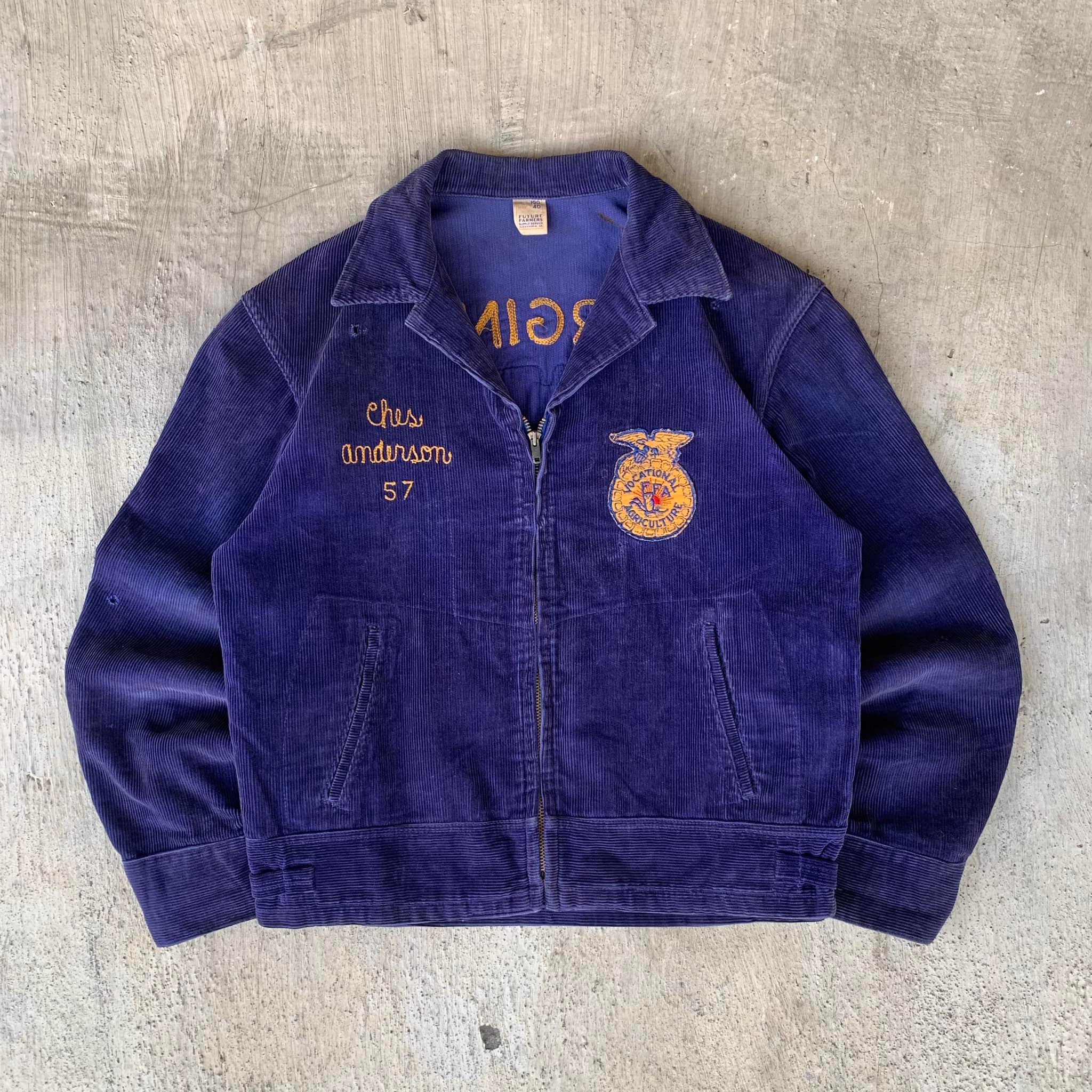 50s FFA Jacket VIRGINIA-WORSHAM distressed Talon usa zipper Lot 