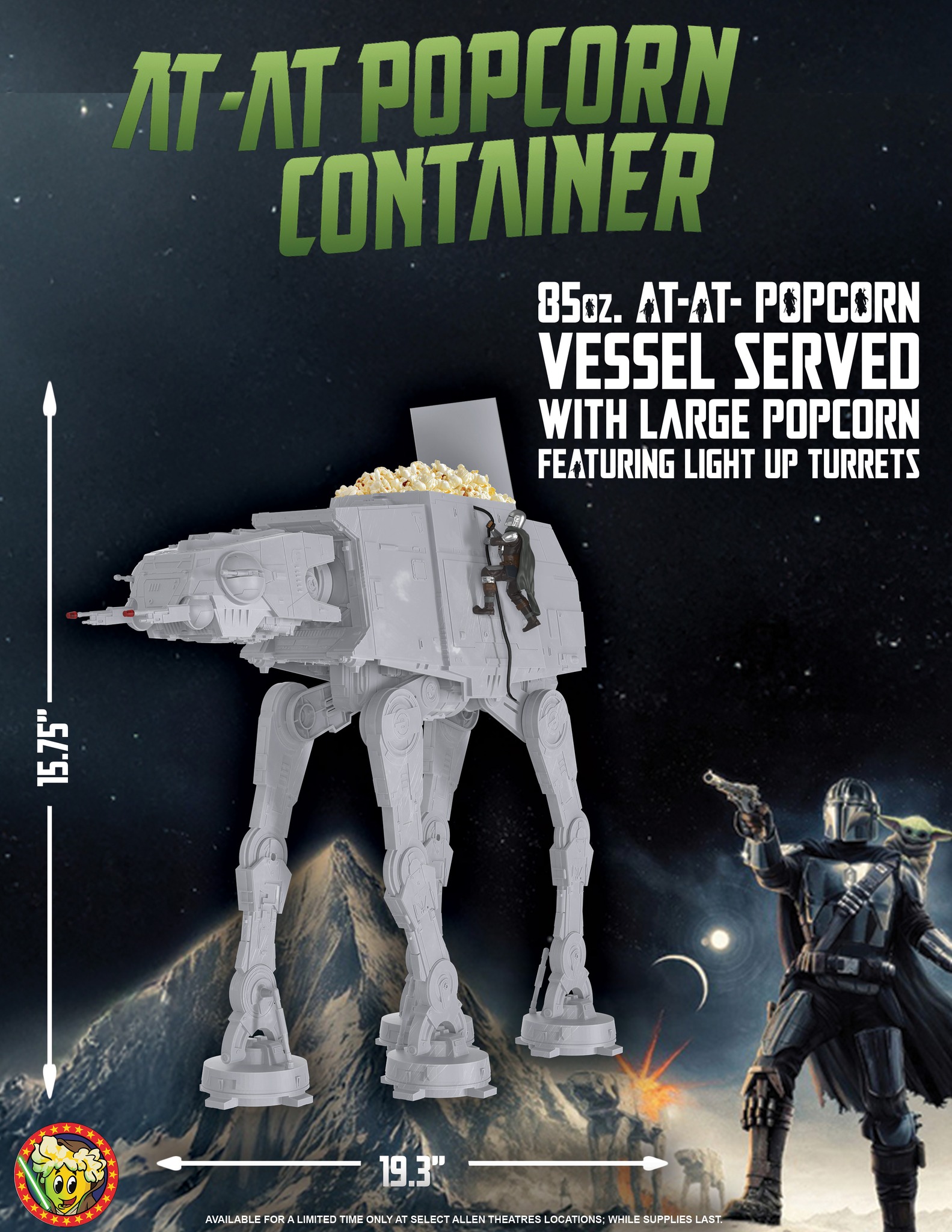 Star Wars AT-AT popcorn containers at Allen Theatres