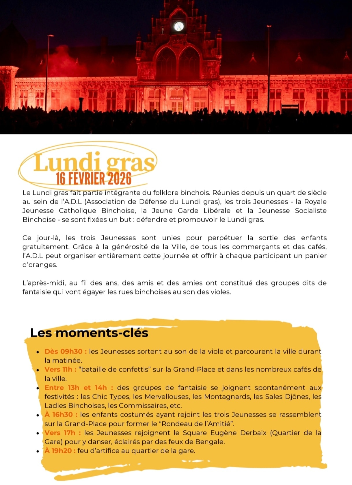 MONS - 🟠 PROGRAMME LUNDI GRAS - CARNAVAL DE BINCHE 2026 ! 🟠 ️ Via le ...