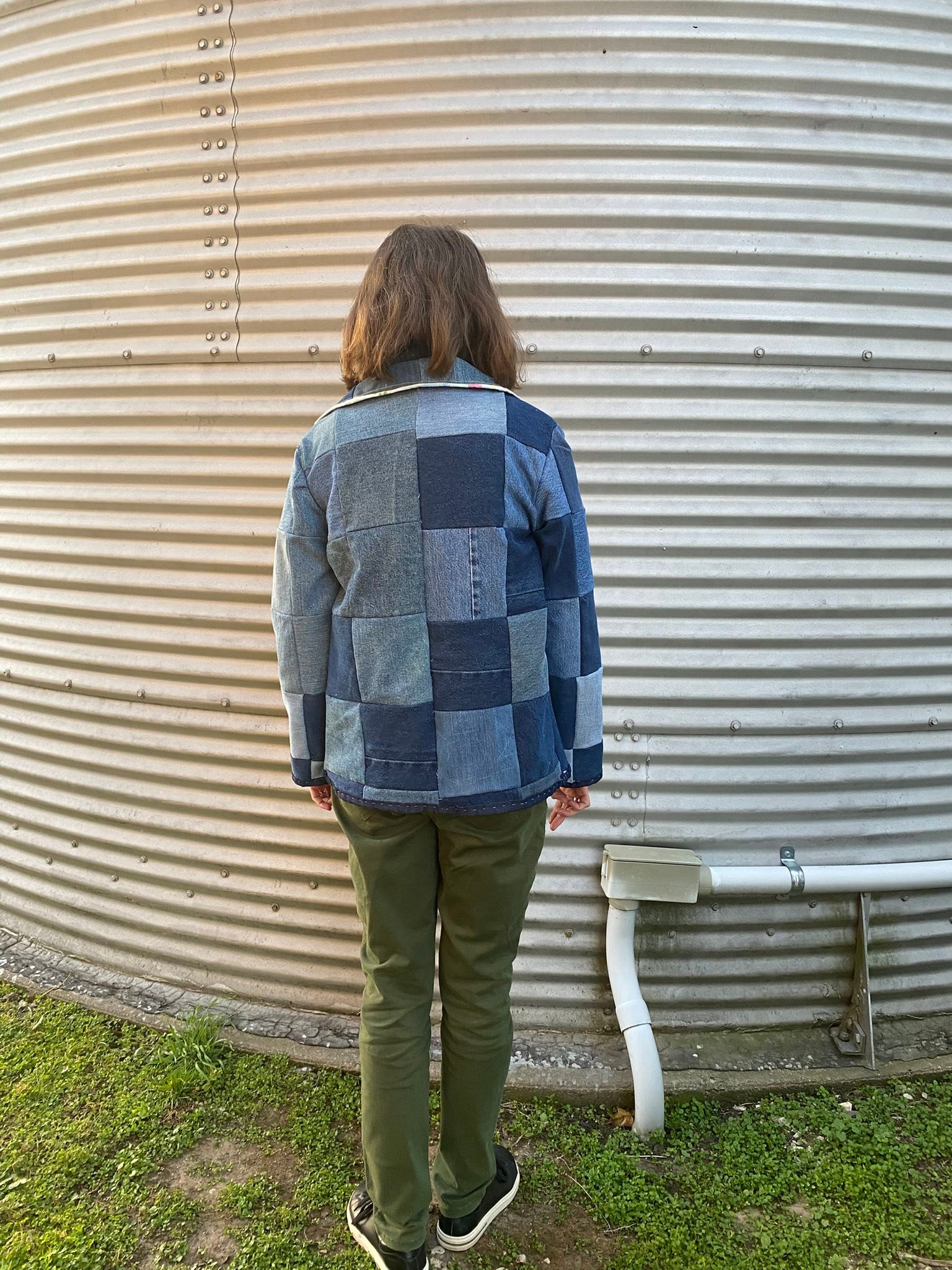 Old jeans and thrifted fabric make a fun jacket