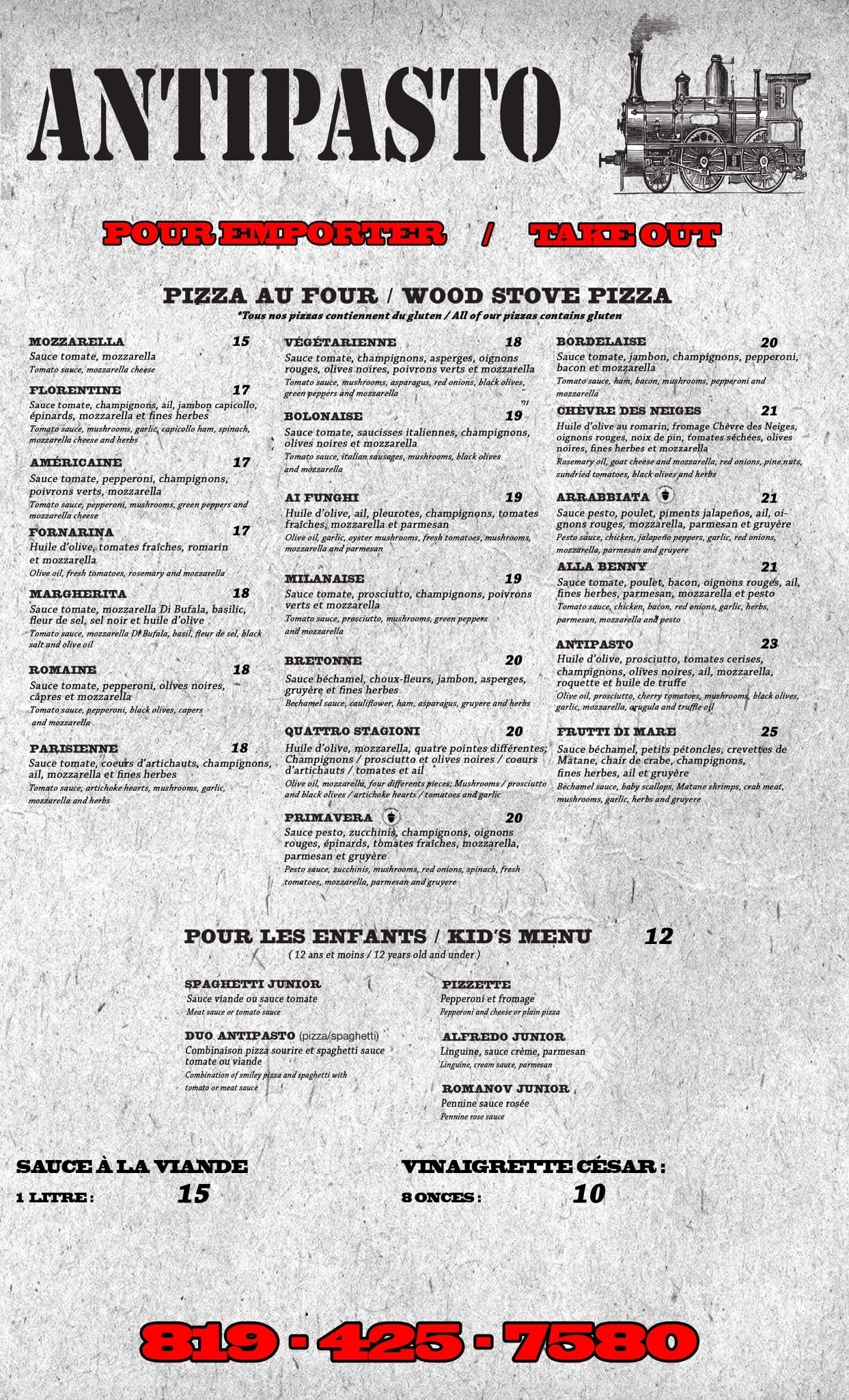 Restaurant Antipasto Home MontTremblant, Quebec Menu, prices