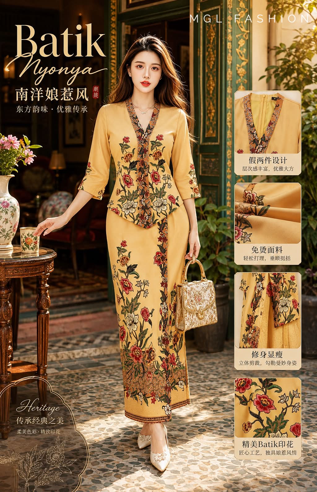 绝美新款上架Rm99 SMLXLXXL Melissa 气质优雅假两件式印花Batik连身裙