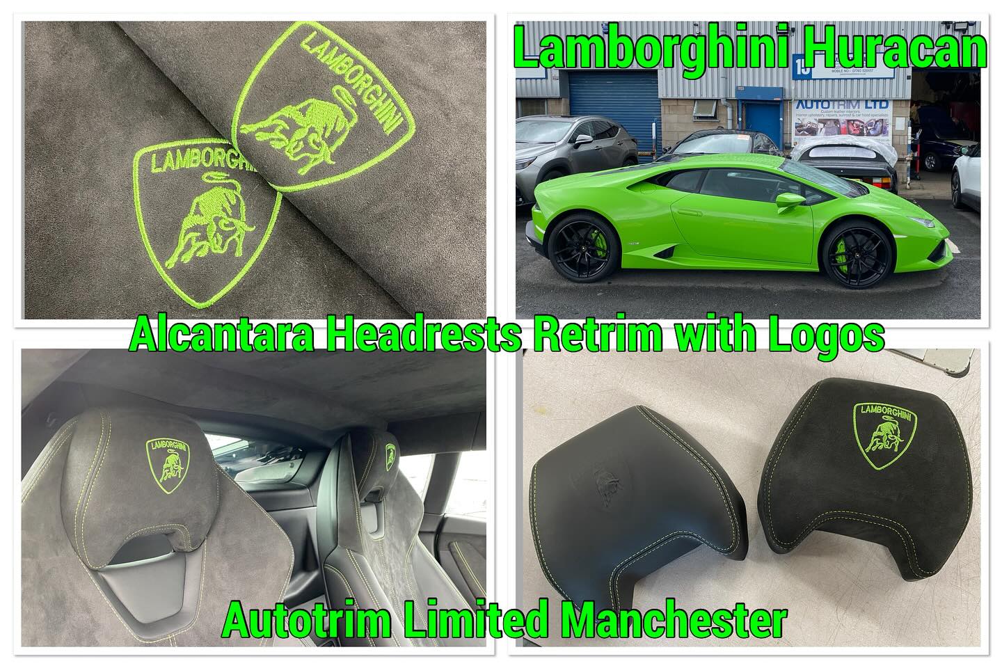 Lamborghini Huracan. Headrests Retrim in matching Alcantara with