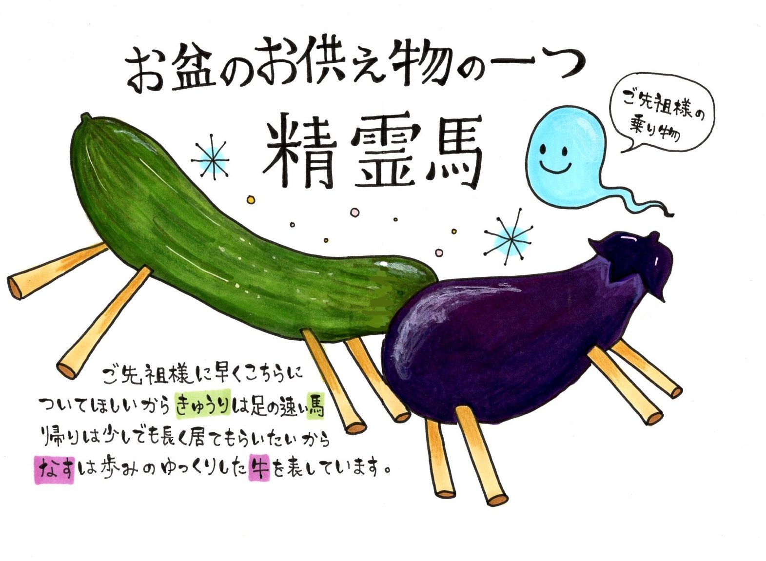 住宅情報館 きゅうりは馬 ナスは牛 毎年 夏にあの世から戻ってくる と信じられている ご先祖様を供養する行事が お盆 この時期になると 野菜でできた動物のようなものを仏壇で見かけますよね きゅうりやナスにつまようじや割り箸をさして作られたあれは