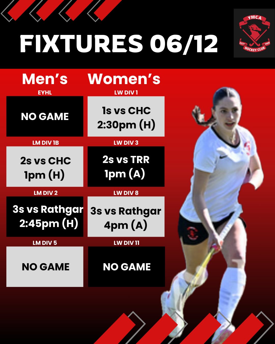 ️ FIXTURES 🖤 The L1s, 2s & 3s play... - YMCA Hockey Club | Facebook