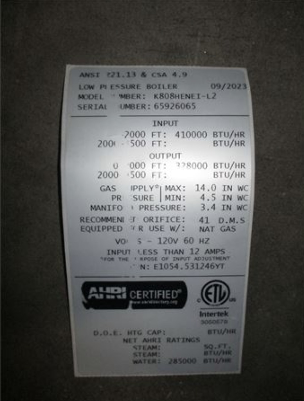 (NEW) Burnham 410000 BTU/HR Low Pressure Commercial Boiler - Model # ...
