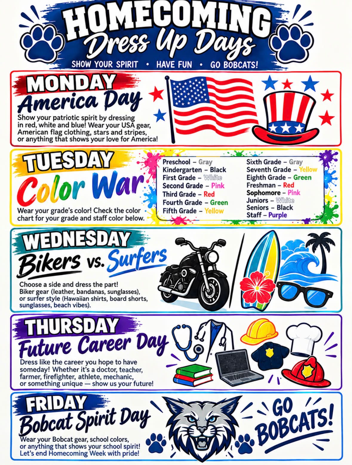 homecoming dress down day ideas up days for the week of September 28th funny spirit week ideas