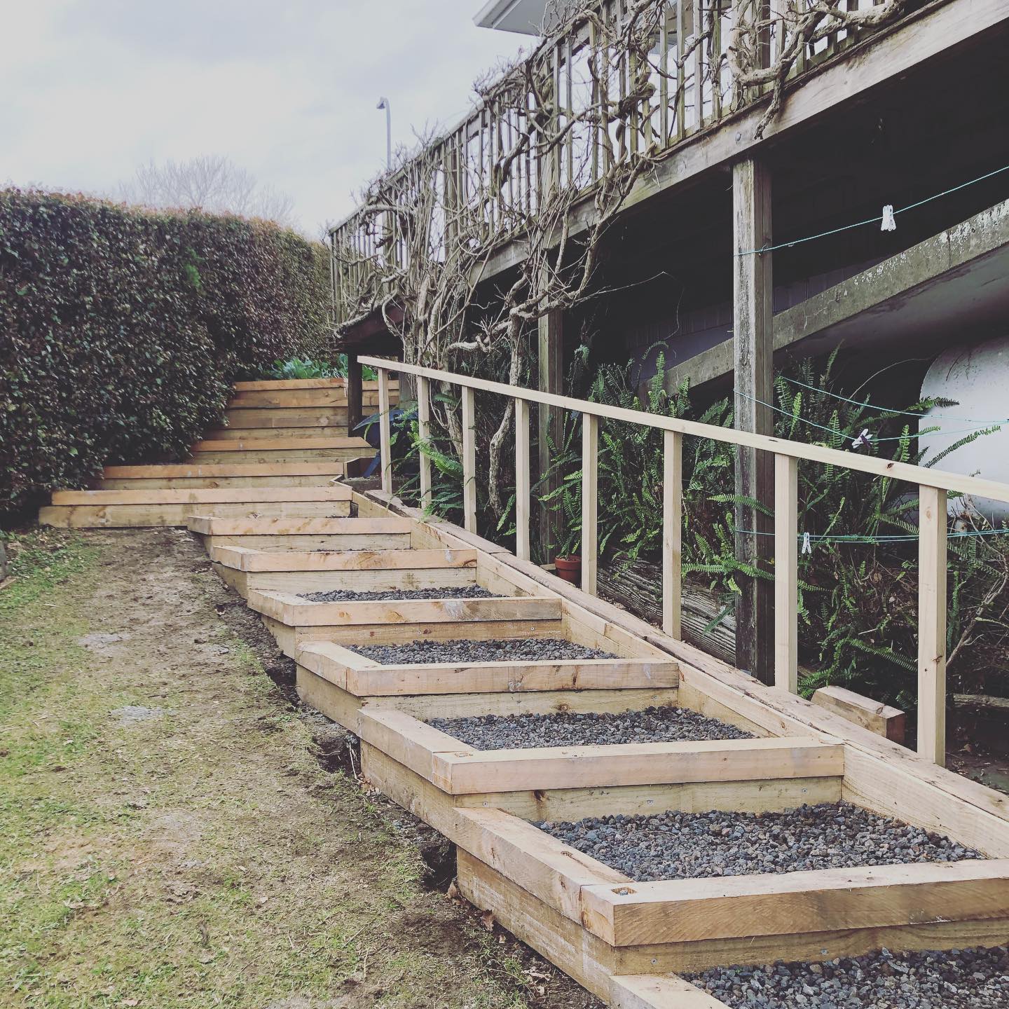 Image showcasing Jones Projects - Macrocarpa sleeper staircase custom built...