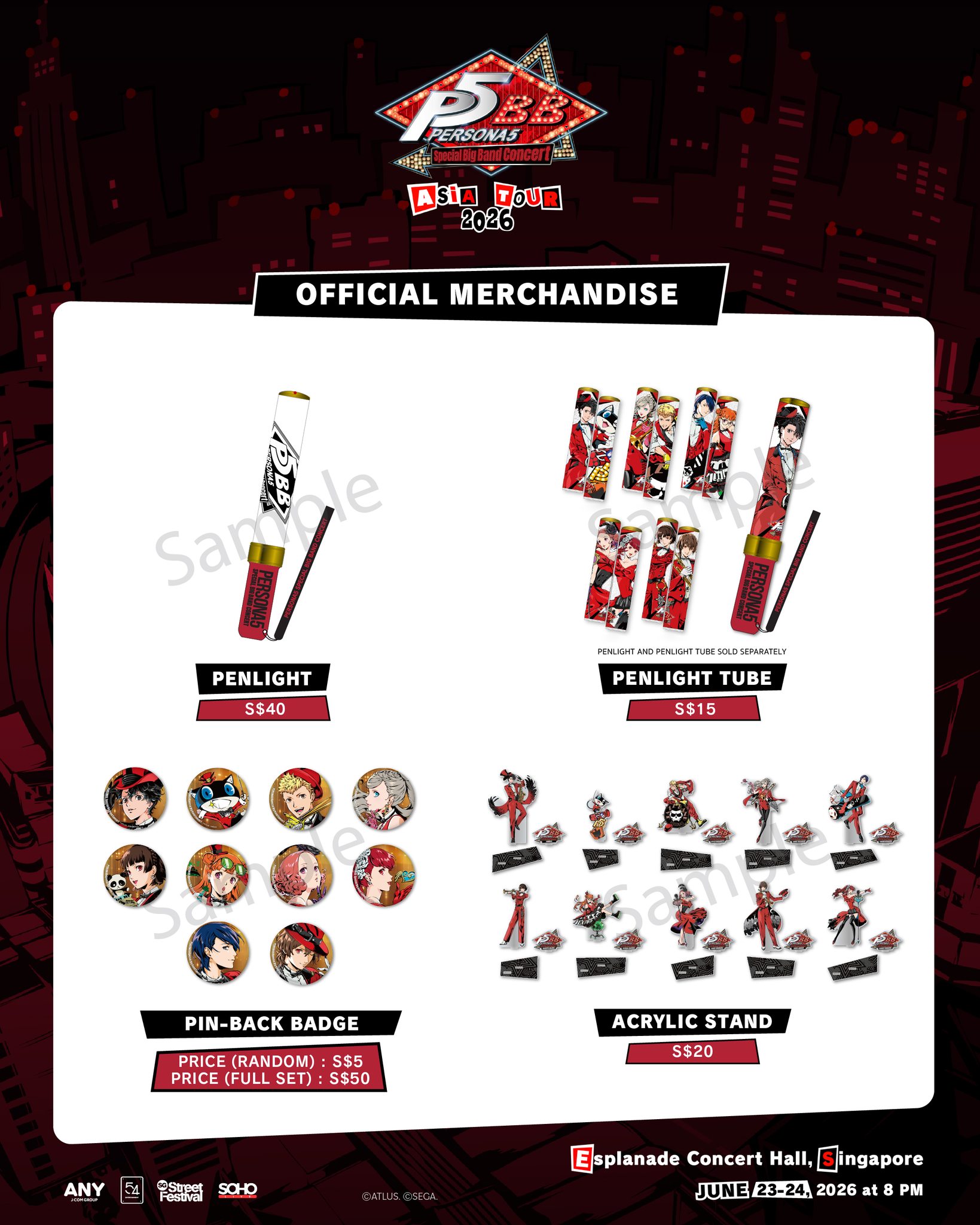 Official merchandise lineup for the Singapore concert! . PERSONA 5