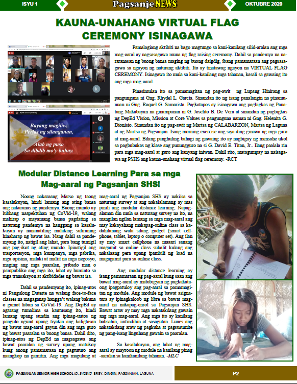 PAGSANJAN SHS NEWSLETTER - Deped Tayo Pagsanjan SHS - Laguna