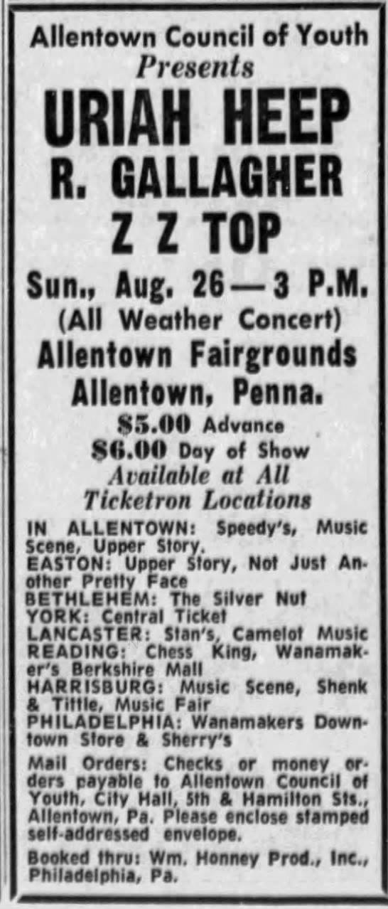 Uriah Heep tops bill in Allentown Pennsylvania in 1973