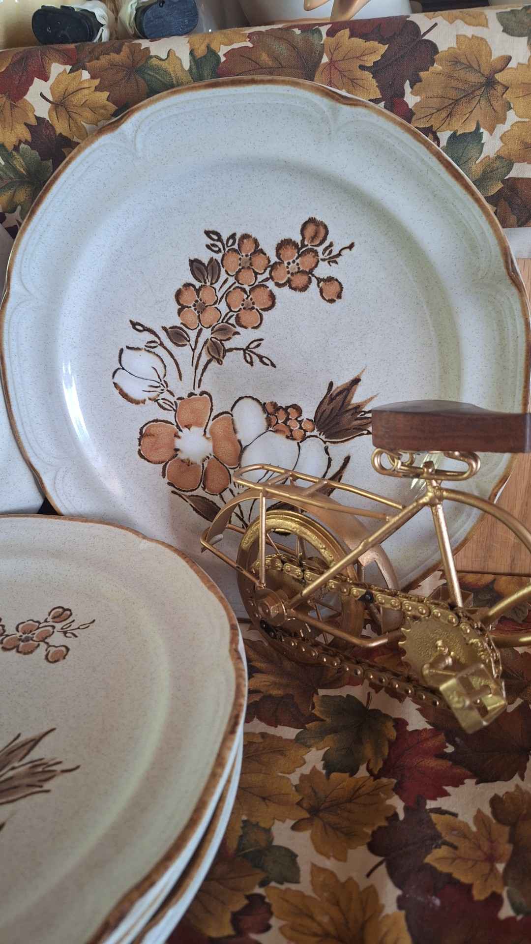【美品】 ホワイトとブラウンの皿セット Set of 10 Hearthside Stoneware, Autumn Fair. Dishwasher,oven