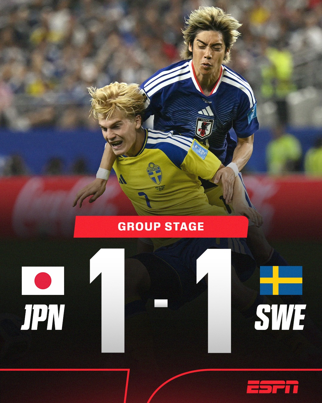 Points shared as Japan edge Sweden to finish in second place
