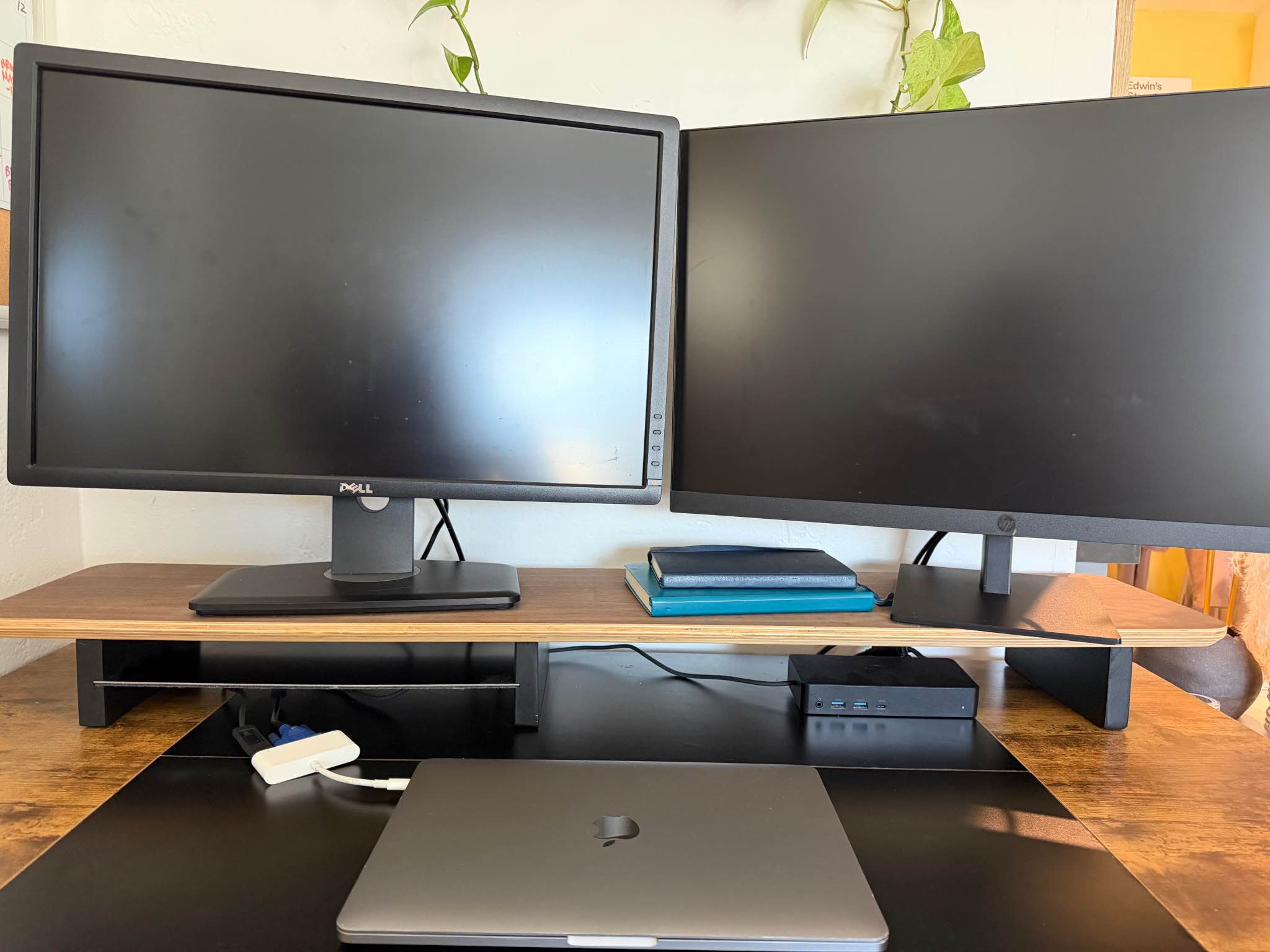 FULL WFH SETUP - adjustable desk, 2 monitors w/ DisplayPort, monitor ...