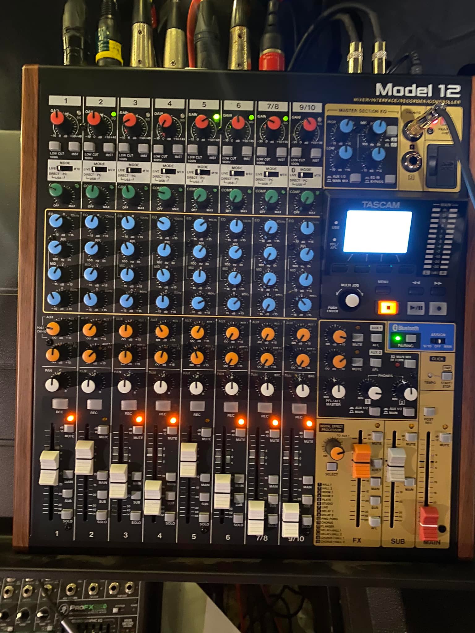 Why does the TASCAM Model 12 have hard pan issue with FX equal