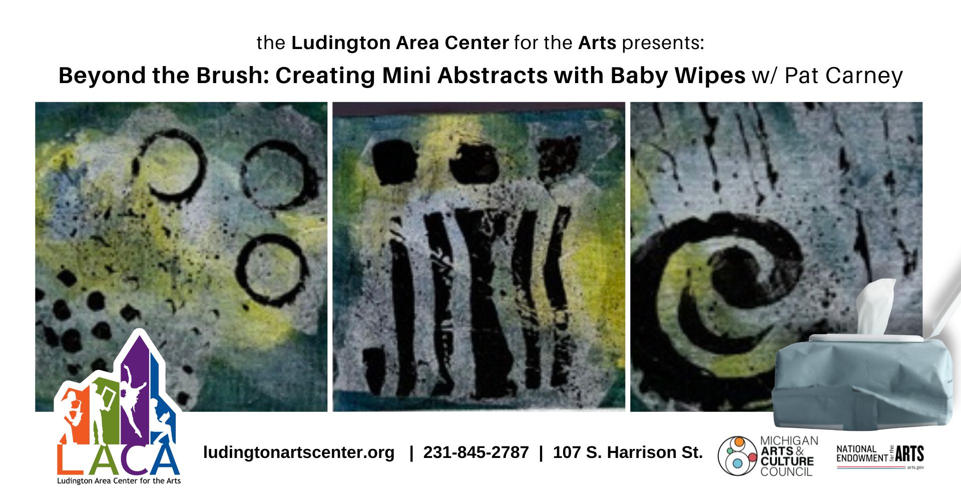 Beyond the Brush: Creating Mini Abstracts with Baby Wipes w/ Pat Carney
