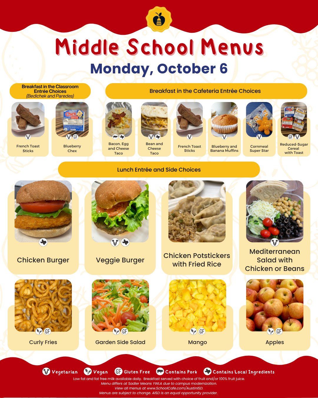 🍔 Austin ISD Middle School Menus... - Austin ISD Food Service | Facebook