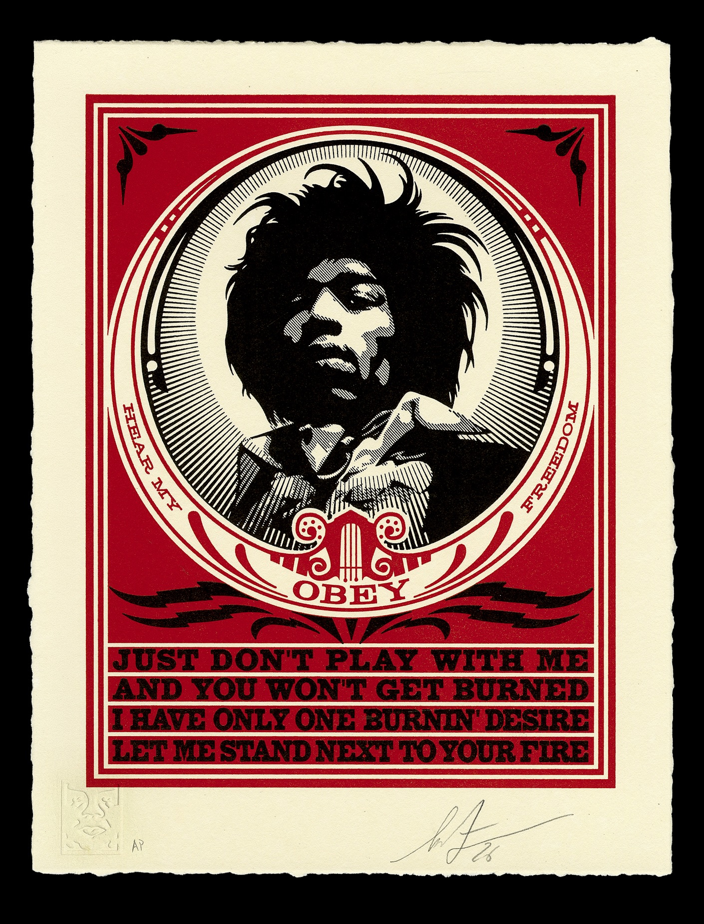This “Hendrix Fire Letterpress” is an iteration of a Jimi Hendrix