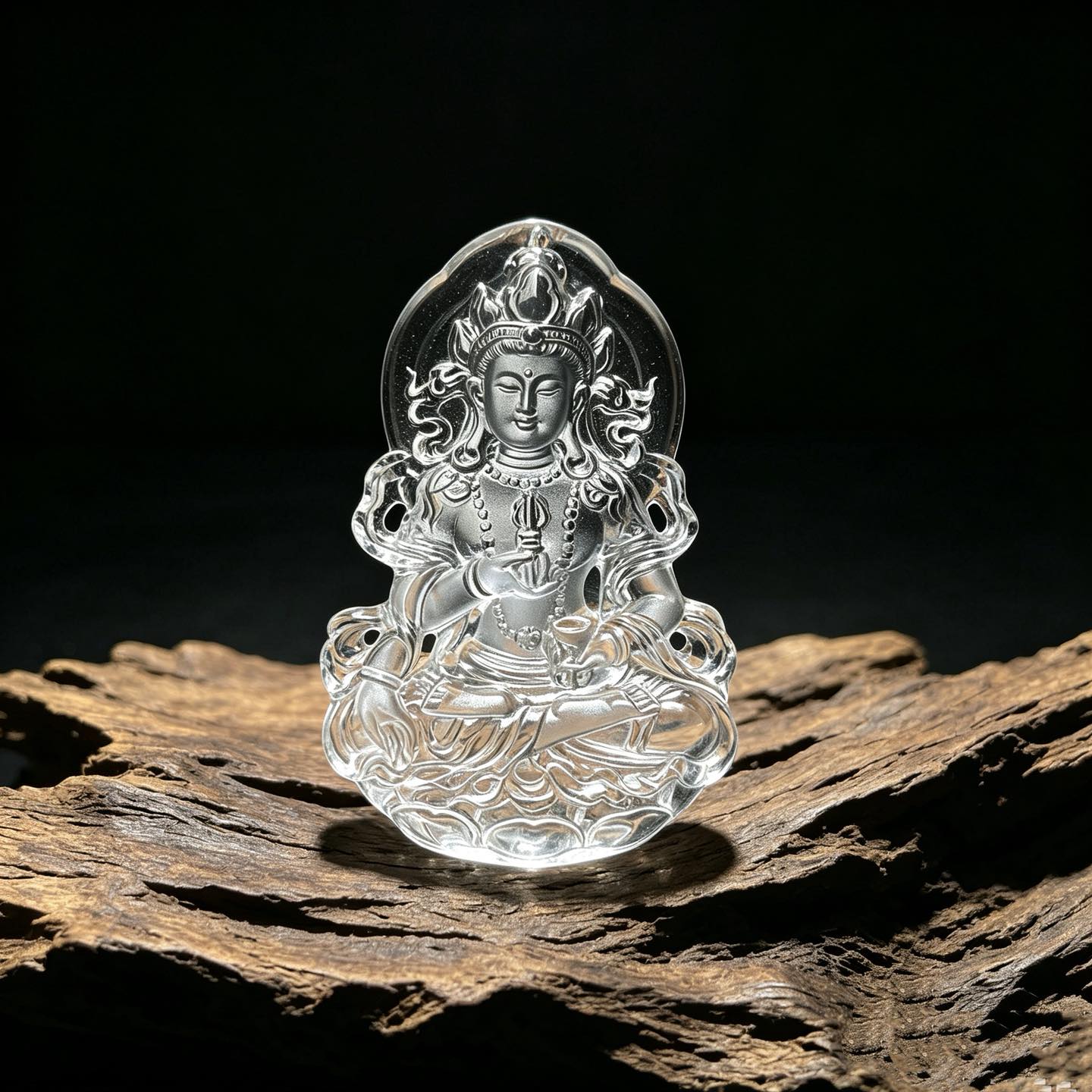 天然巴西白水晶大鹏金翅鸟法器吊坠手工立体双面雕刻晶体干净#水晶#天然