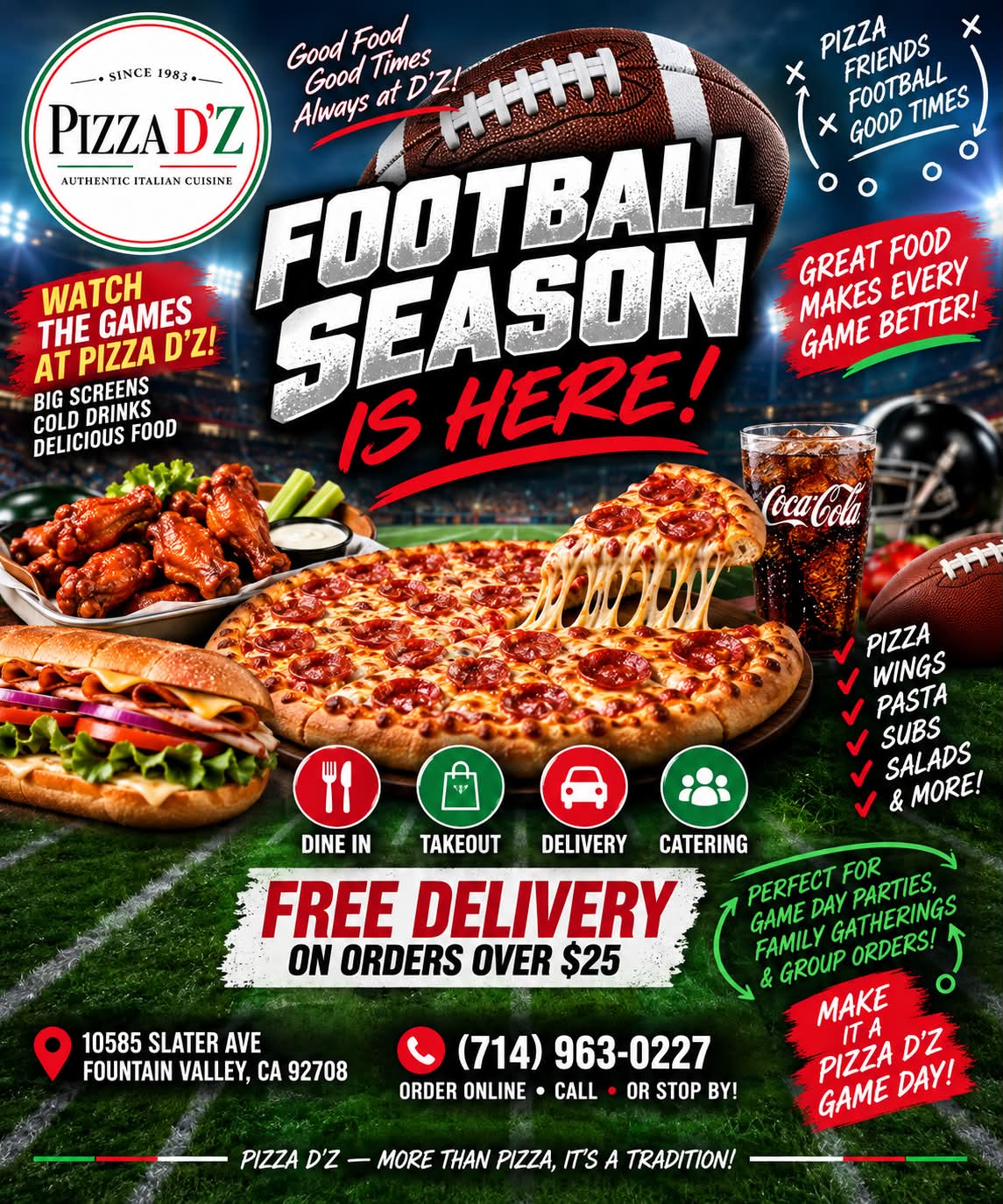 Pizza D'Z football season deals in Fountain Valley