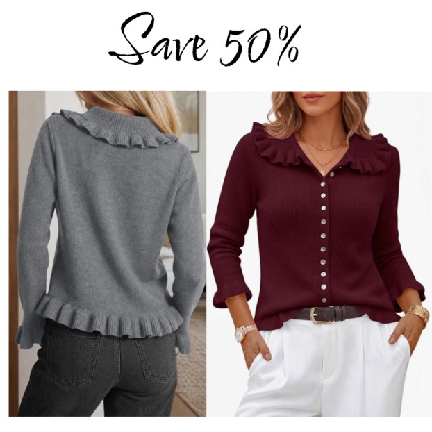 Soft knit ruffle sweaters 50% off with code gm5qqw4z