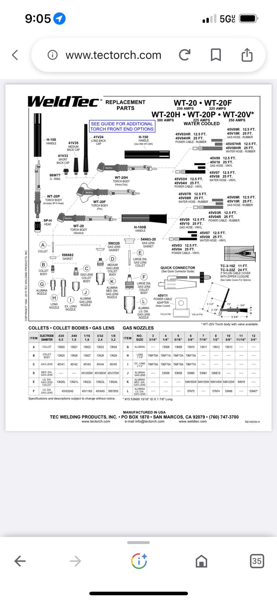 Tページ Water cooled TIG torch options for welding
