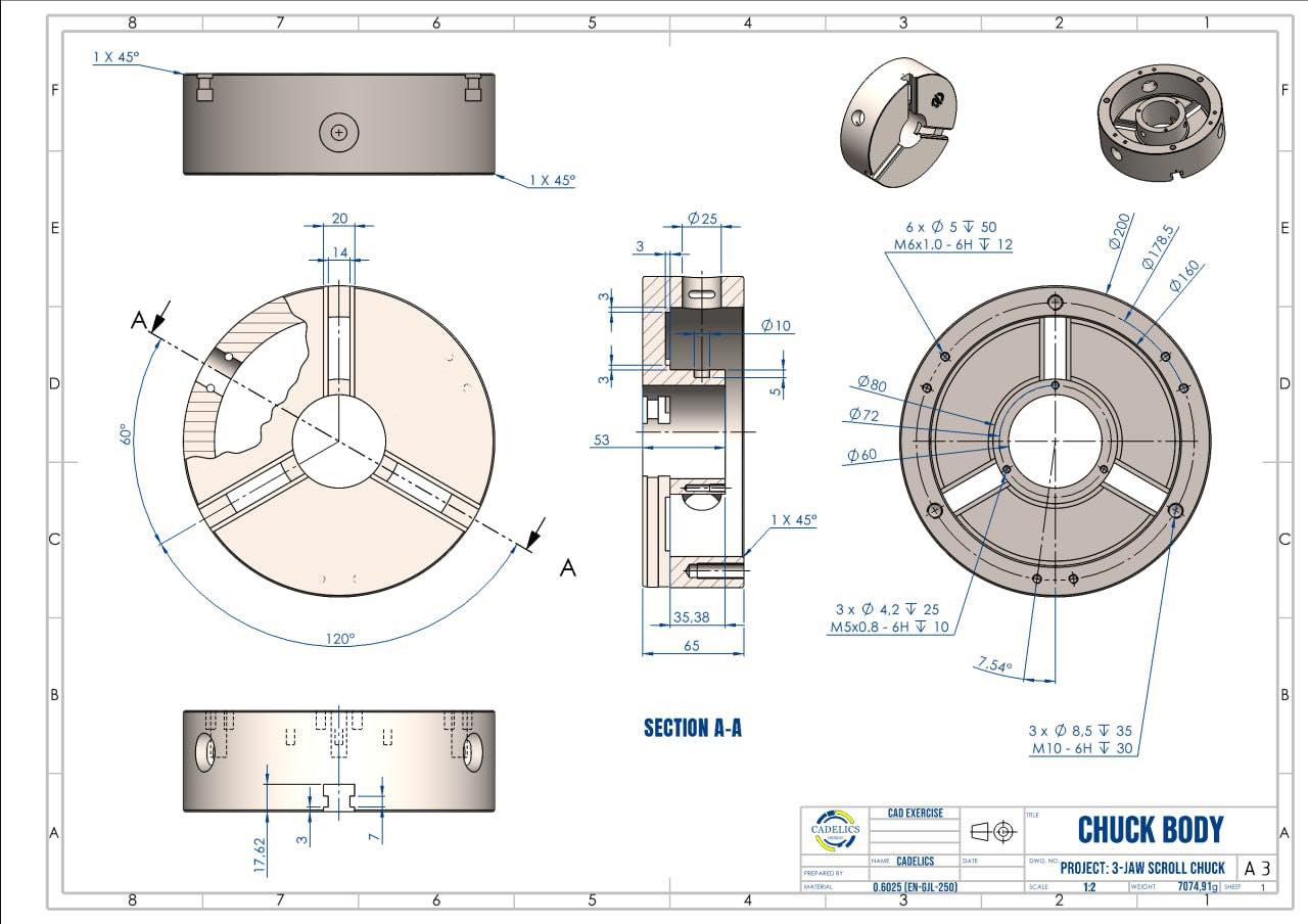 Solidworks Tutorials | 3 Jaw Scroll Chuck | SolidWorks Project - Chuck ...