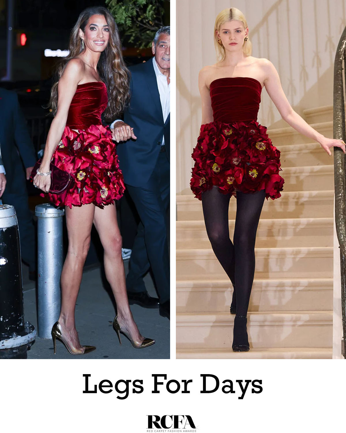 amal clooney burgundy velvet dress has never been afraid of a floral moment, but there's no question what dominates this Oscar de la Renta look: those legs. The deep red bodice and three-dimensional floral Color:Khaki Soft beige dress embroidered classic bridal style