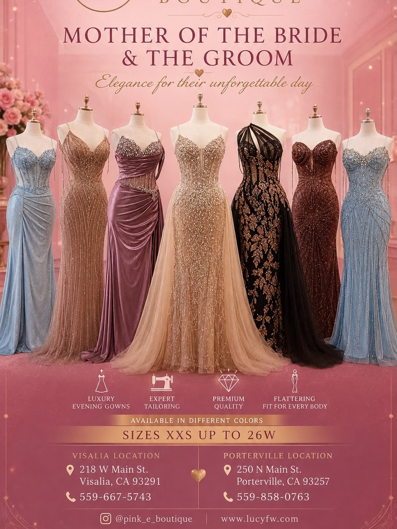 Pink E boutique Dress maker Lucy Gowns Designs