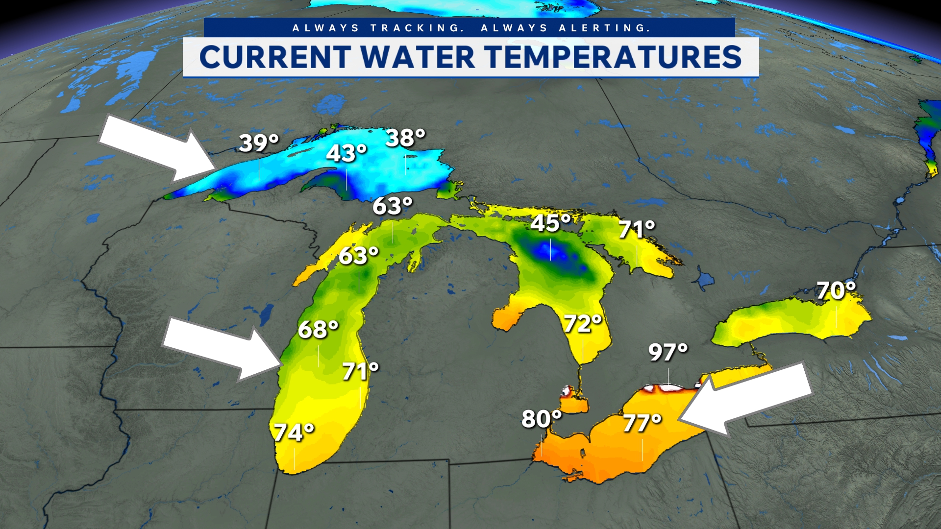 water temps erowia to gr benificial bac HUGE spread in today, depending on the Great Lake (and shore) you take a dip in. We've got 30 degree water temps holding strong in Superior with 80 and isolated B12 Headache: The Link