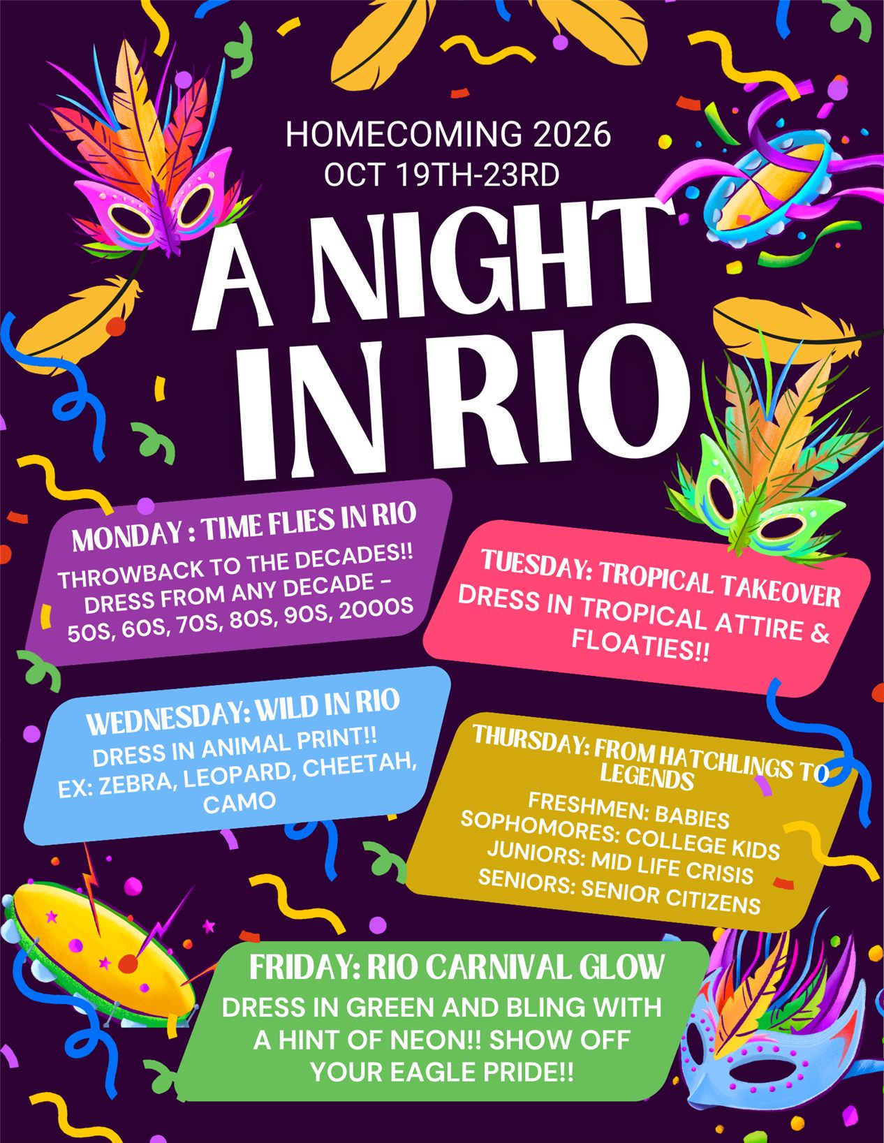 a night in rio homecoming dress PHS Student Council is proud to bring ✨A Rio✨ week 2026! See flyer below for spirit week attire! kinder