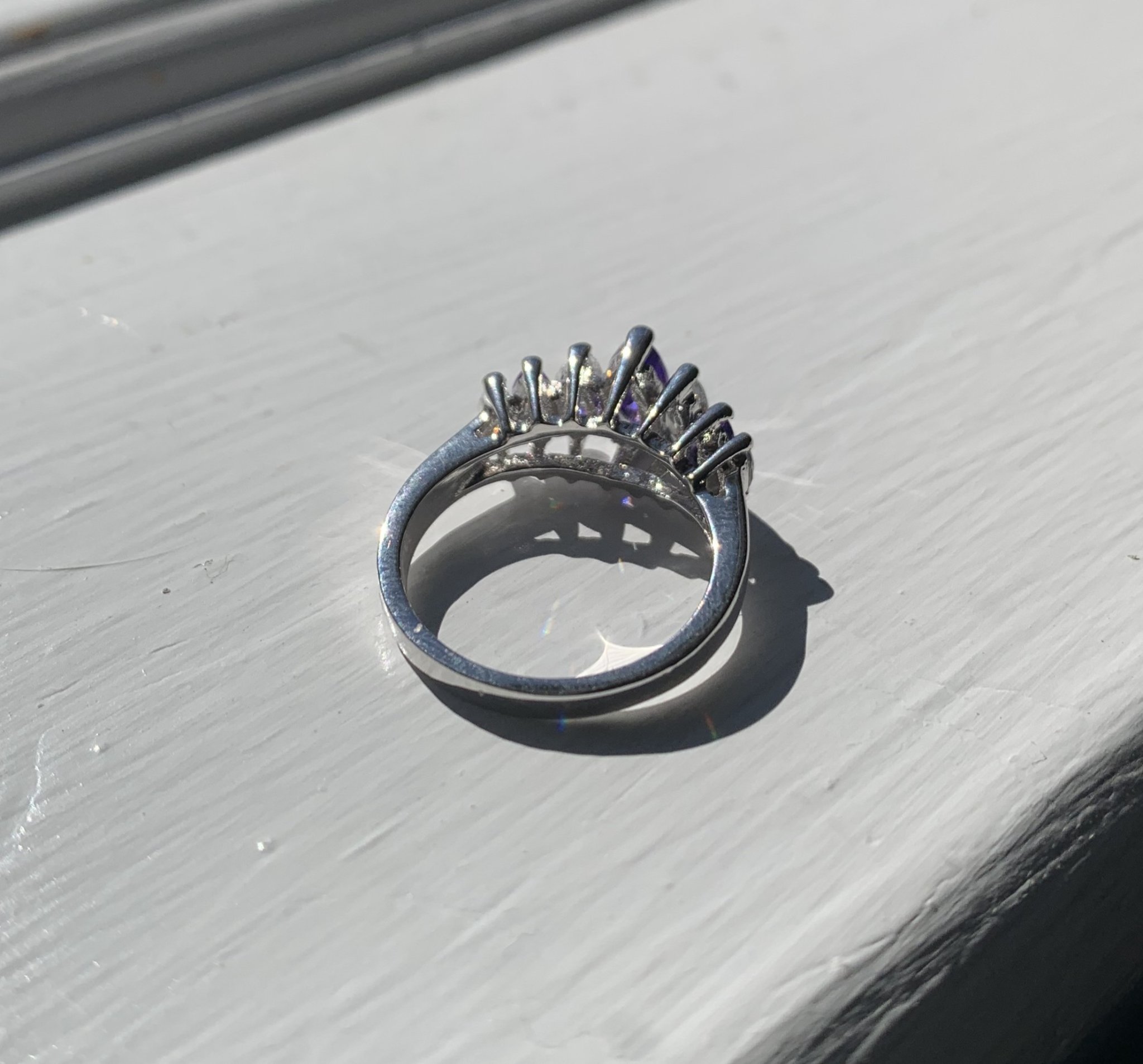 Vintage RSC High Gallery Amethyst & Crystal Marquise Ring (Sterling ...