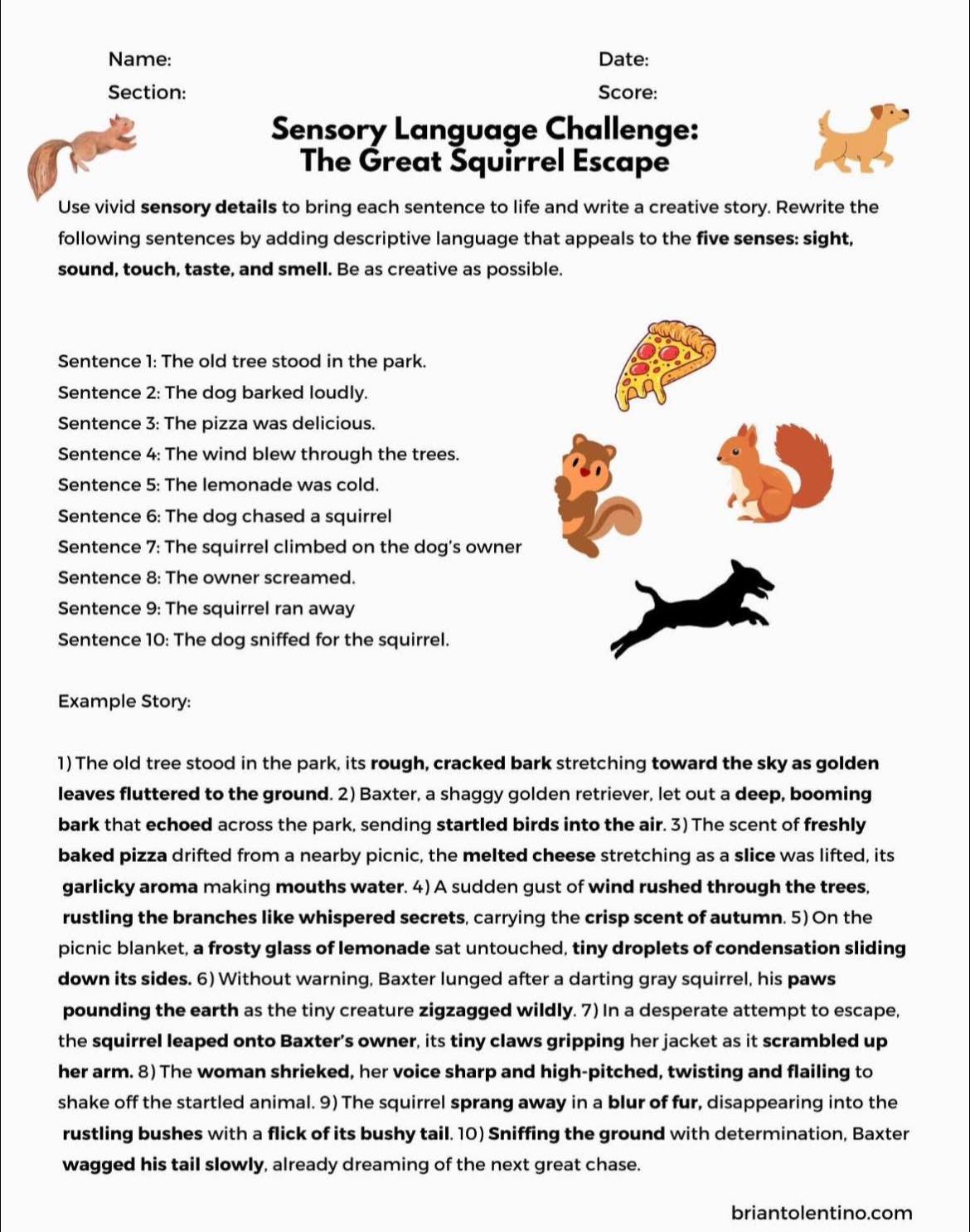 Tolentino - Sensory Language Challenge: The Great Squirrel Escape! Link ...