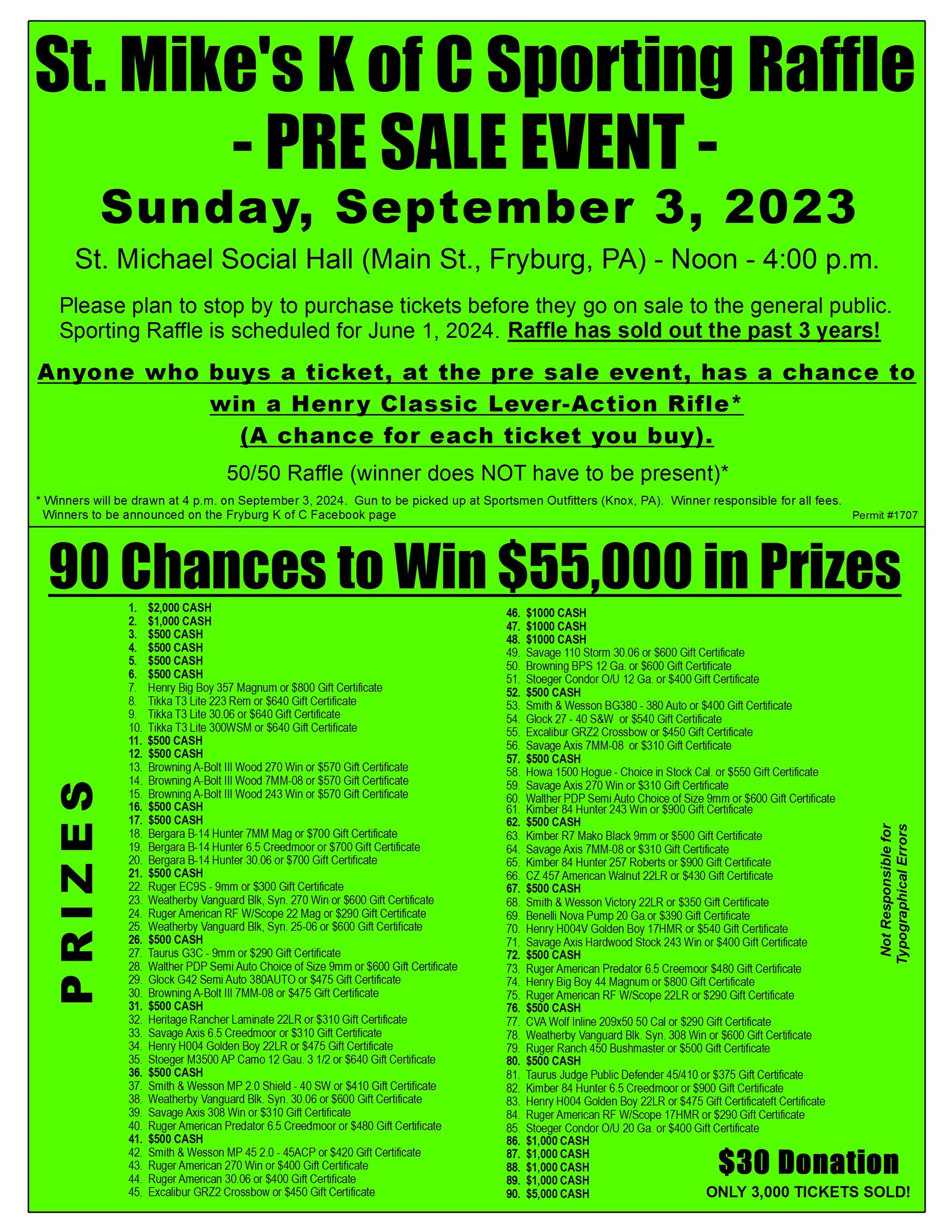 Fryburg K of C - 2024 K of C Sporting Raffle Pre Sale... | Facebook