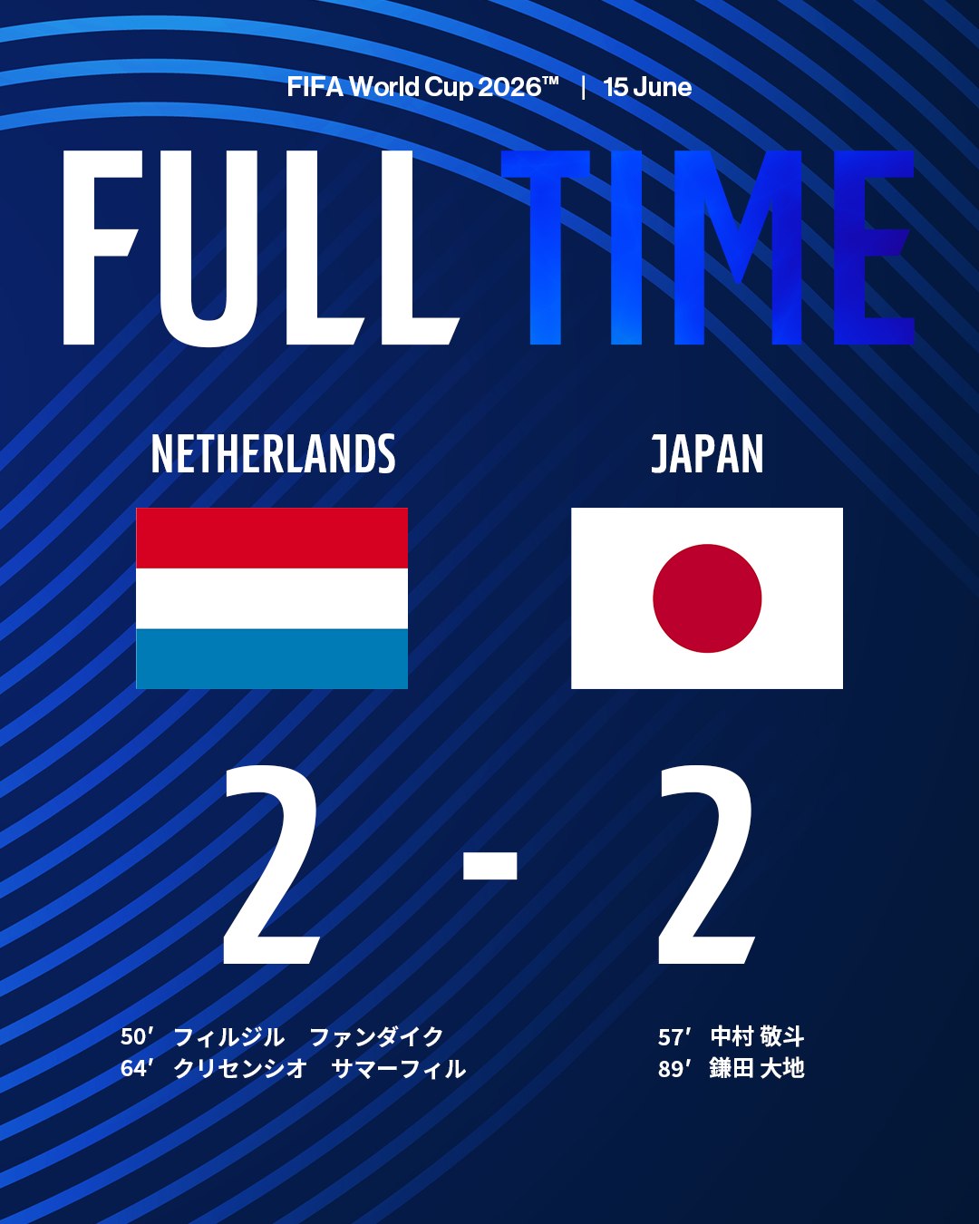 𝑭𝑼𝑳𝑳 𝑻𝑰𝑴𝑬🇯🇵 ✓ 試合終了 🏆 FIFAワールドカップ2026